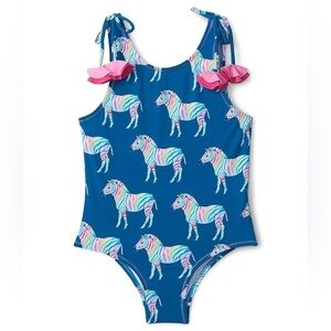 Hatley Rainbow Zebra One Piece Swimsuit tie Shoulder Bow scoop back girls